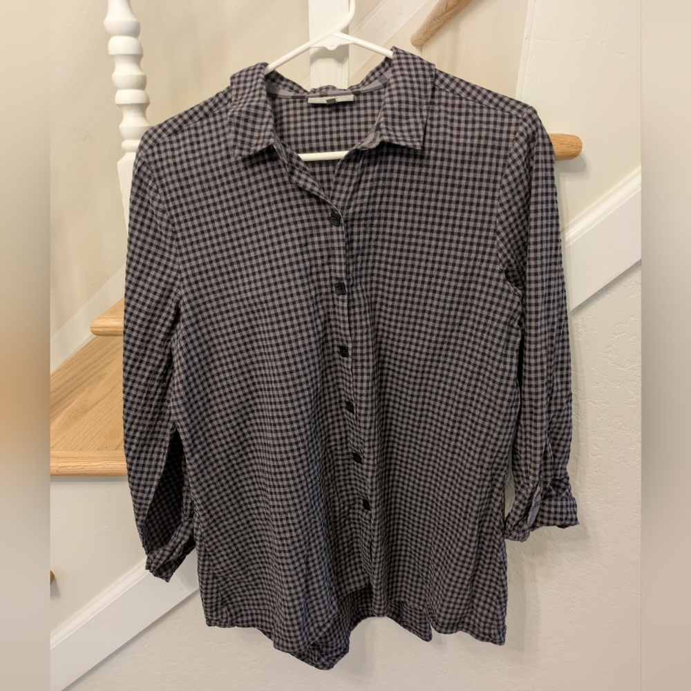 Habitat Clothes To Live In - Black and Gray Checked Button-Up Shirt - Size S